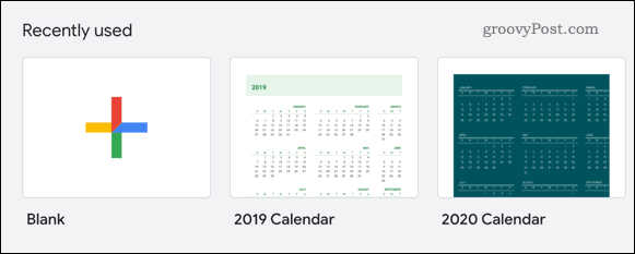 Wybieranie szablonu kalendarza w Arkuszach Google