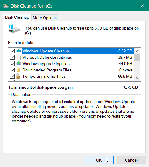 wyczyść pliki systemowe czyszczenie dysku Windows 10