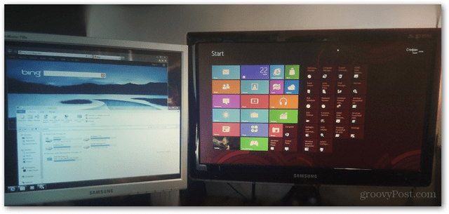 Windows 8 konfiguracja podwójnego monitora ustawienie kombinacji pulpitu metra obraz wielozadaniowy
