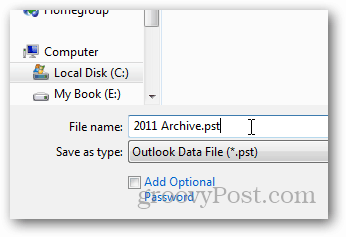jak utworzyć plik pst dla programu Outlook 2013 - nazwa pst
