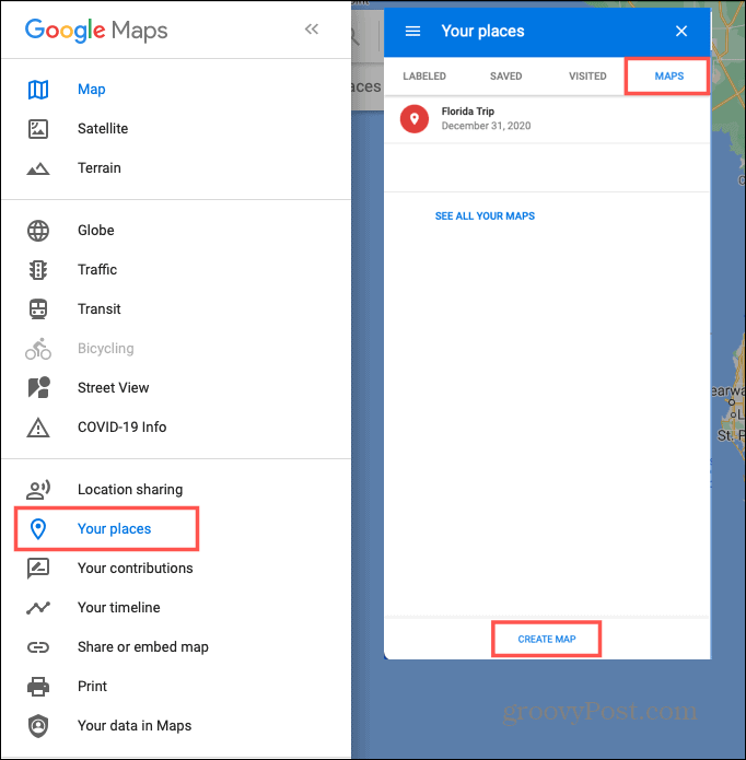 Utwórz mapę do podróży w Mapach Google