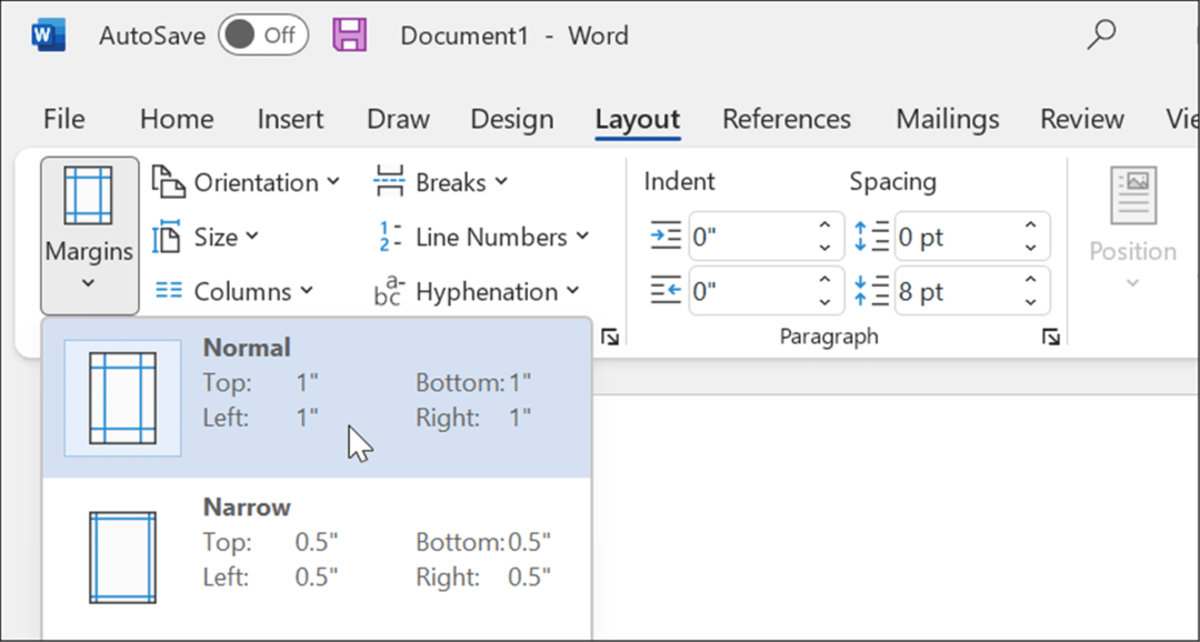 normalne marginesy używają formatu mla w Microsoft Word