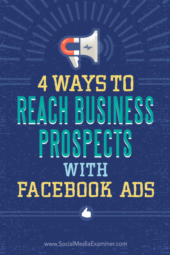 Wskazówki dotyczące czterech sposobów kierowania działalności za pomocą reklam na Facebooku.