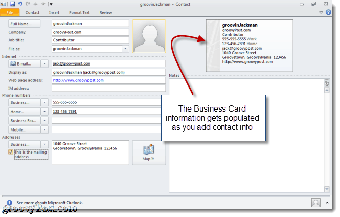 Utwórz wizytówkę vCard w programie Outlook 2010