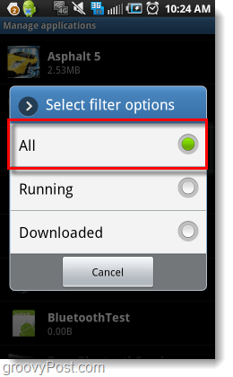filtruj zarządzanie wszystkimi aplikacjami na Androida