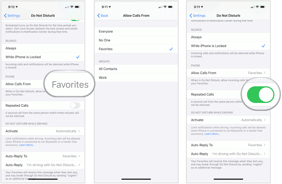 iPhone zezwala na połączenia z ulubionych podczas funkcji Nie przeszkadzać