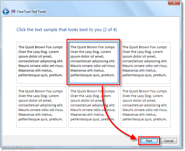 krok 2 kalibracji clearType w Windows 7