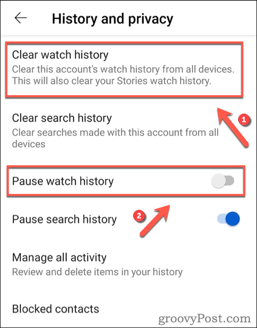 Czyszczenie historii oglądania w YouTube na Androidzie.