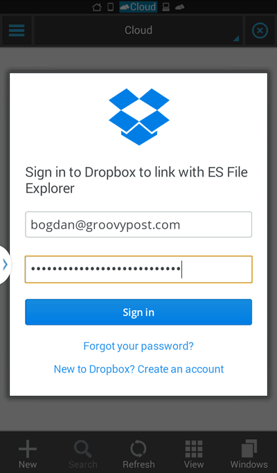 Logowanie do ES File Explorer Dropbox