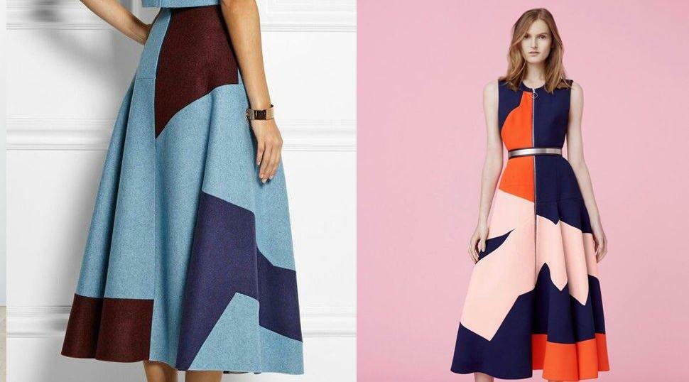 Modele sukienek i spódnic w blokach kolorystycznych