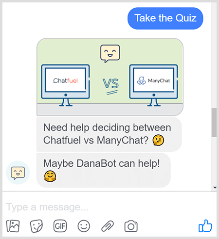 DanaBot oferuje quiz, który pomaga użytkownikom wybrać odpowiedni produkt.