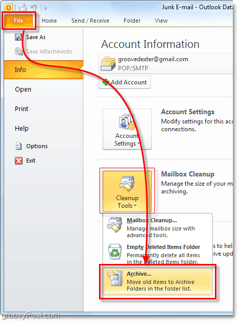 ręczne archiwum w Outlooku 2010