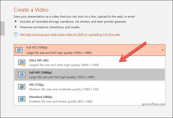 Określanie jakości eksportowanych plików wideo w programie PowerPoint