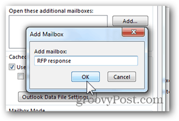 Dodaj skrzynkę pocztową Outlook 2013 - wpisz nazwę skrzynki pocztowej Kliknij OK