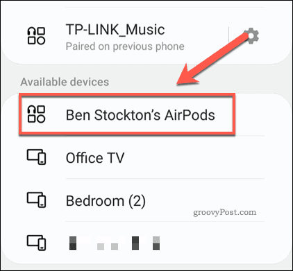 AirPods w menu skanowania Bluetooth w Androidzie