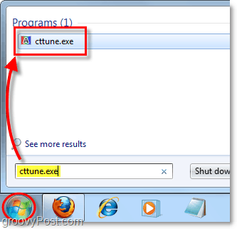 z menu Start systemu Windows 7 załaduj cctune.exe, aby załadować tuner clearType