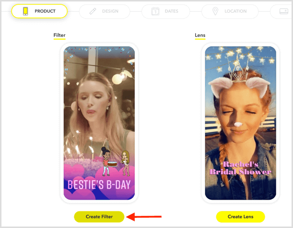 Kliknij Utwórz filtr, aby skonfigurować geofiltr Snapchat dla swojego wydarzenia.