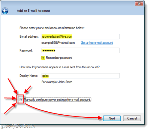 ręcznie skonfiguruj swój Hotmail w Windows Live Mail