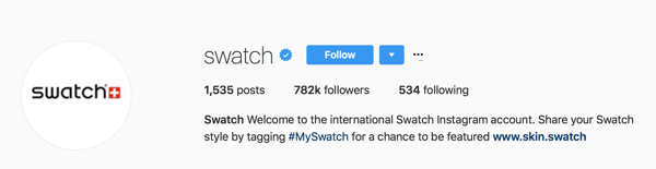 Swatch prosi użytkowników o oznaczanie swoich postów hasłem #MySwatch, aby mieć szansę na pojawienie się na ich koncie na Instagramie.