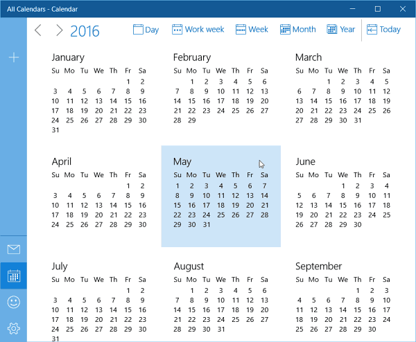 Aktualizacja pełnego roku kalendarza systemu Windows 10
