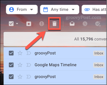 Ikona do usuwania e-maili w Gmailu