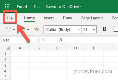 Menu pliku aplikacji internetowej Excel