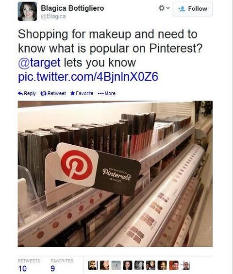 tweet z tagiem Pinterest w sklepie w miejscu docelowym