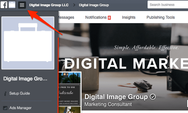 facebook toggle business manager menu