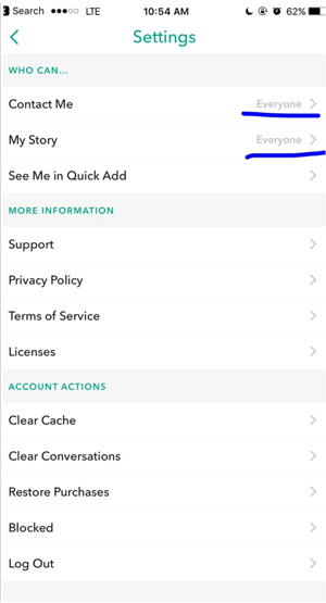 Zmień ustawienia Snapchata, aby każdy mógł się z Tobą skontaktować.