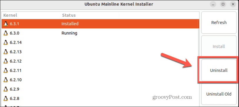 ubuntu odinstaluj jądro w linii głównej