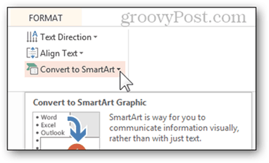 Smart Art przekonwertować na listę punktowaną Smartart punktor Powerpoint przekonwertować Power Point 2013 Opcje Opcje format przycisku
