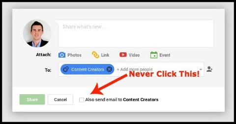 opcja wysyłania e-maili na google + post