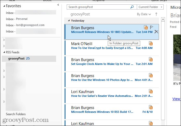 Folder kanałów RSS w programie Outlook