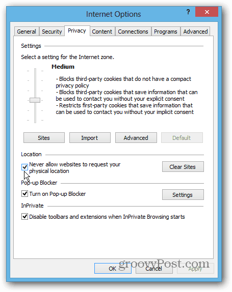 Prywatność IE 10 Win8 Desktop