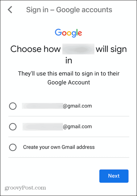 nazwa użytkownika konta dziecka gmail
