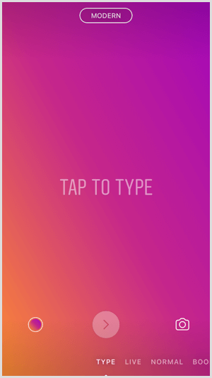 Stuknij opcję Type w Instagram Stories.