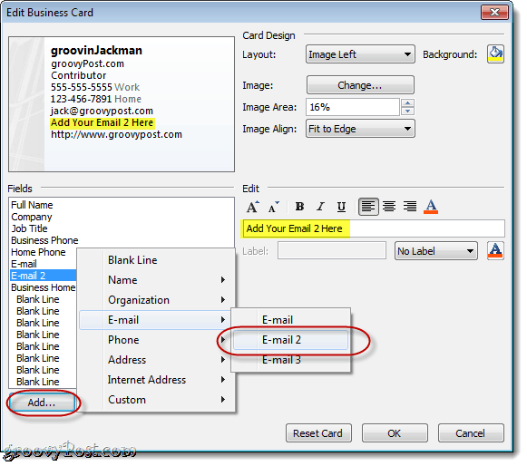 Dostosuj pola w programie Outlook 2010 vCard