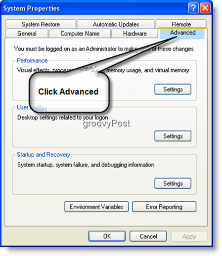 Właściwości systemu Ustawienia zaawansowane Windows XP