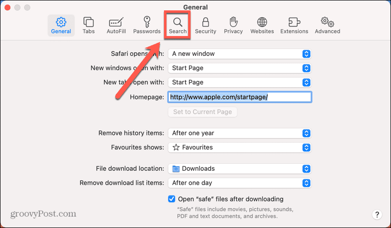 ustawienia wyszukiwania safari w mac