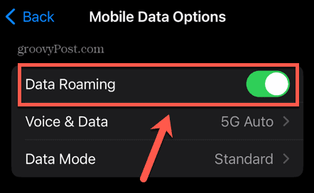 przełącznik roamingu danych iPhone'a