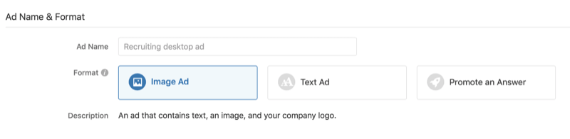 nazwa i format reklamy w kampanii reklamowej Quora