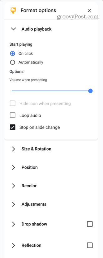 Opcje audio slajdów google
