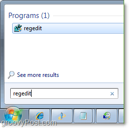 dostęp do regedit w Windows 7 z menu Start