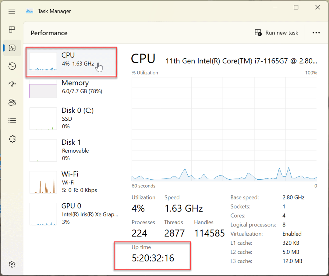 Znajdź czas pracy komputera z systemem Windows 11