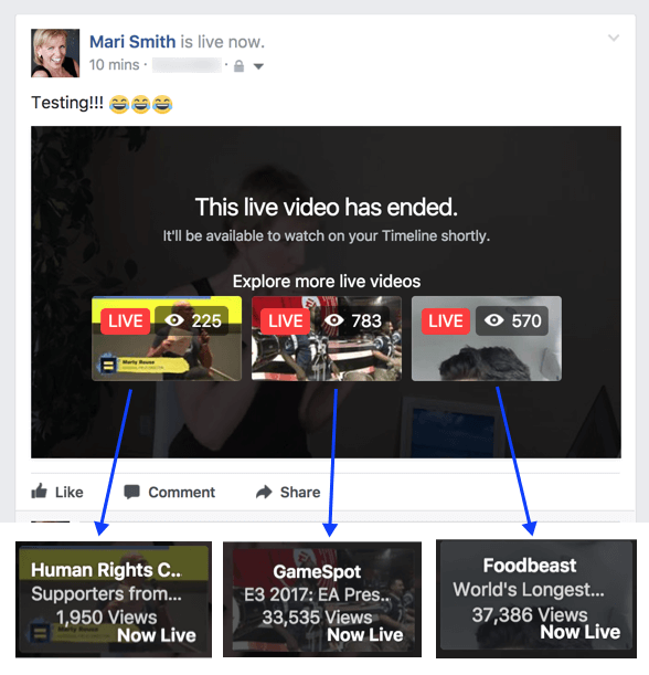 Wygląda na to, że Facebook eksperymentuje z nową funkcją, która sugeruje podobne filmy na żywo po zakończeniu transmisji.