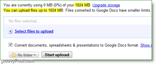 google docs new upload cokolwiek limit to 1024mb lub 1GB