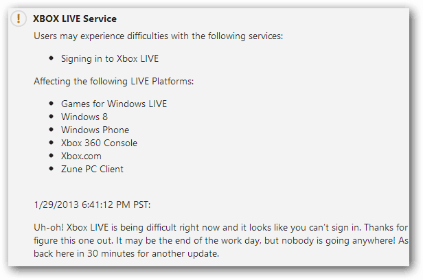 Aktualizacja usługi Xbox Live