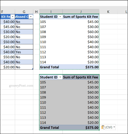Zduplikowana tabela przestawna w programie Microsoft Excel