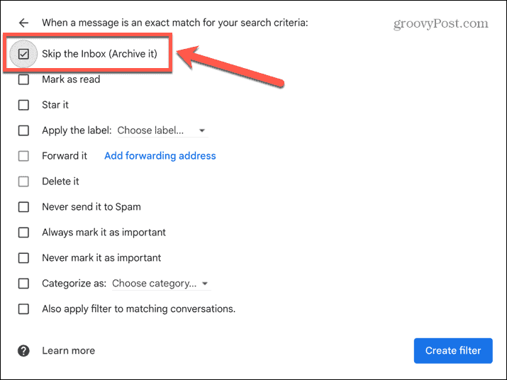 pomiń skrzynkę odbiorczą gmaila