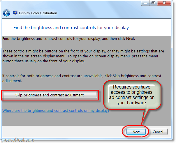 pomiń regulację kontrastu i jasności systemu Windows 7